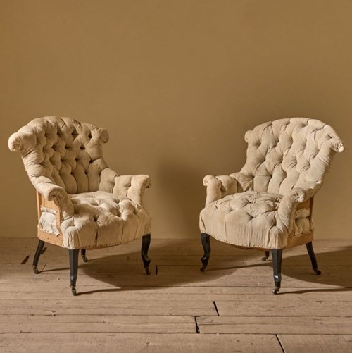 Napoleon III French Buttoned Back And Seat Fishtail Armchairs