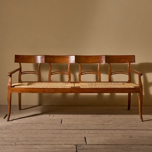 19Th Century Cherrywood And Rush Seated Hall Bench