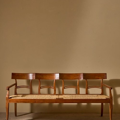 19Th Century Cherrywood And Rush Seated Hall Bench