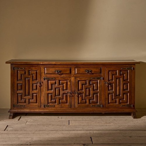 Mid 20Th Century Solid Oak Brutalist Spanish Sideboard