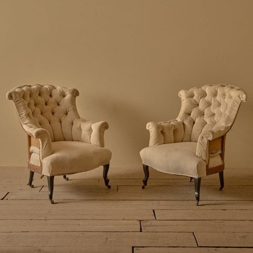 Pair Of Napoleon III High Back Fishtail Armchairs