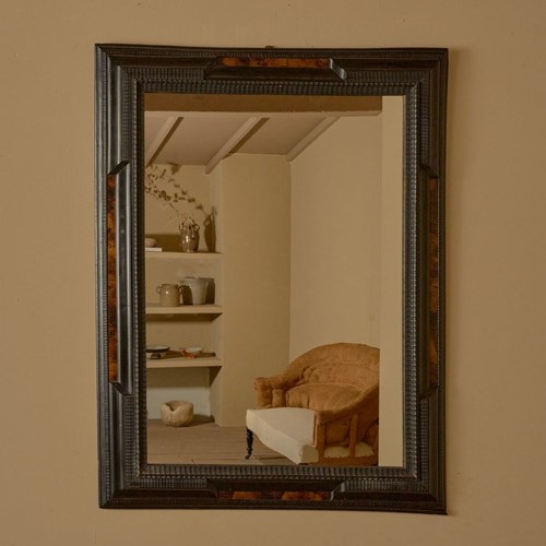 Large 19Th Century Italian Ebonised And Faux Tortoiseshell Mirror - No1