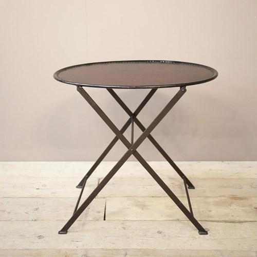 20Th Century Leather And Metal Folding Drinks Table