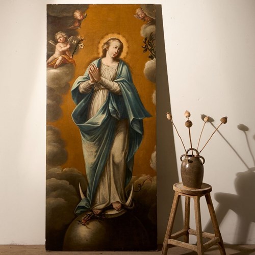 Very Large 17Th Century Oil On Canvas Painting Of The 'Immaculate Conception'