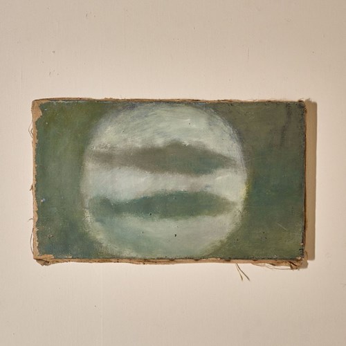 Mid 20Th Century Oil On Canvas Abstract Painting - Green Fish