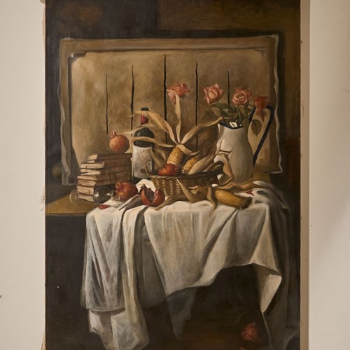 Very Large Mid 20Th Century Oil On Canvas Still Life Painting