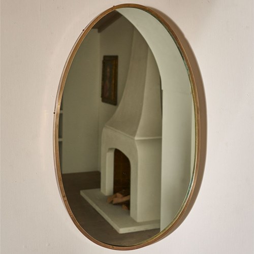 Mid 20Th Century Italian Brass Edged Oval Wall Mirror