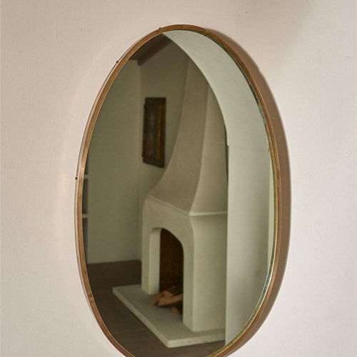 Mid 20Th Century Italian Brass Edged Oval Wall Mirror