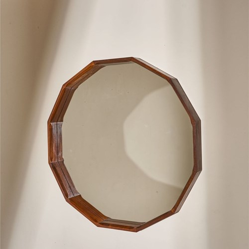 XL Mid 20Th Teak Dodecahedron Wall Mirror By Dino Cavalli