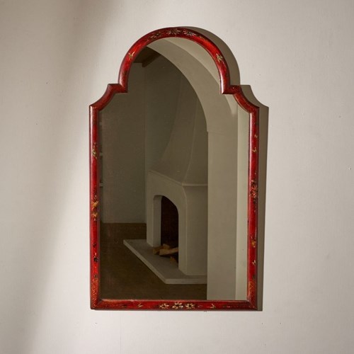 Early 20Th Century Large Red Lacquered Chinoiserie Mirror