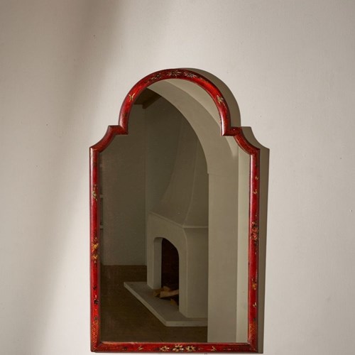 Early 20Th Century Large Red Lacquered Chinoiserie Mirror