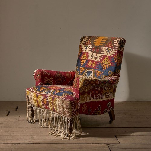 19Th Century English Country House In Antique Kilim Upholstery