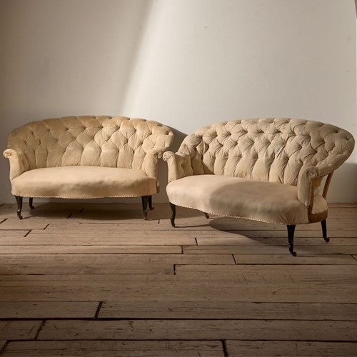 Rare Pair Of Napoleon III Buttoned Back Sofas