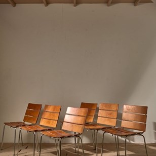 Set Of 6 Leather And Chrome 'Stripe...