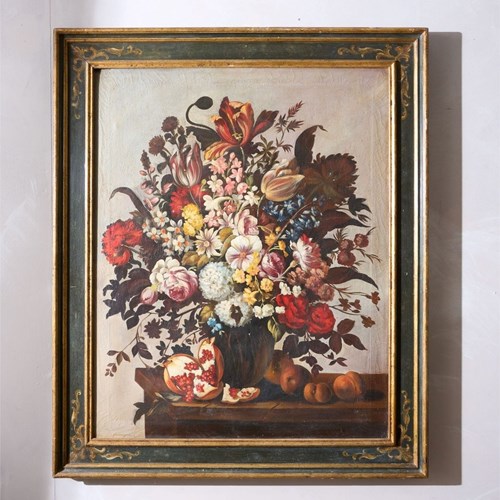 Large 18Th Century Italian Painting Of Flowers