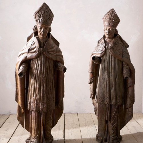 Pair Of 5Ft5inch Tall 16Th Century Carved Bishops