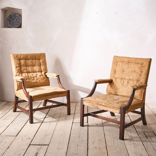 Pair Early 20Thc Gainsborough Style Open Armchairs