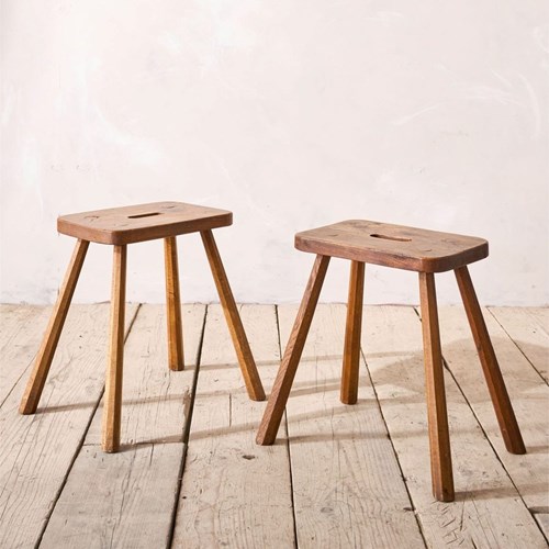 Pair Of 19Th Century French Elm Country Stools