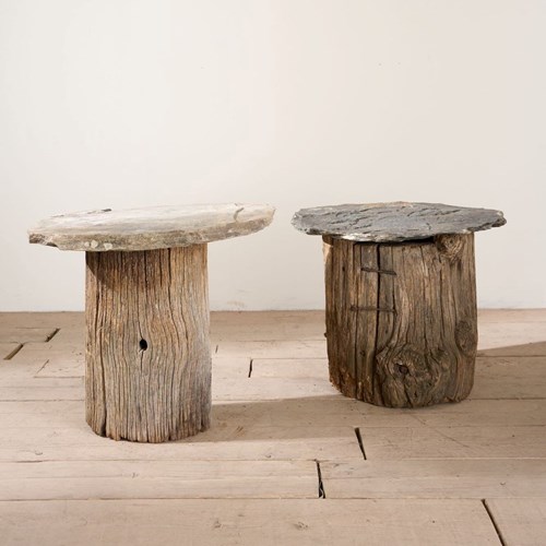 Pair Of 19Th Century Rustic Slate Side Tables