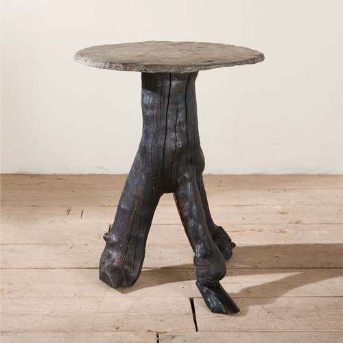 Early 20Th Century Portuguese Root And Slate Side Table