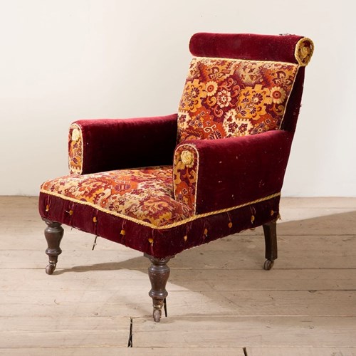Large Proportioned 19Th Century Carpet Covered Armchair