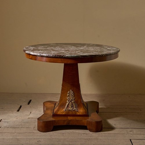 19Th Century French Empire Red Marble And Mahogany Gueridon Table