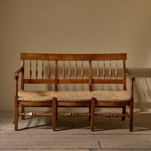 19Th Century French Rush Seated Hall Bench