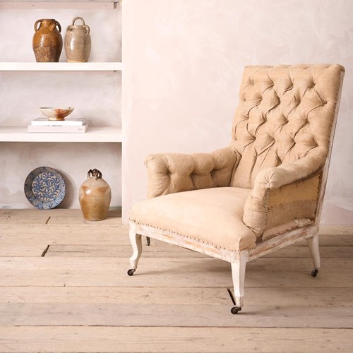 19Th Century French Buttoned Square Back Armchair