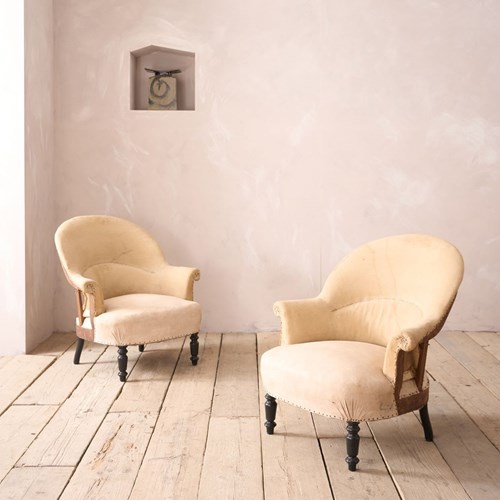 Pair Of Napoleon III Tub Chairs With Turned Legs