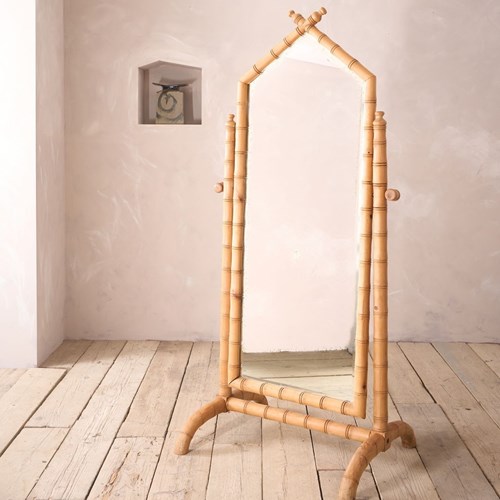 Early 20Th Century Faux Bamboo Cheval Mirror