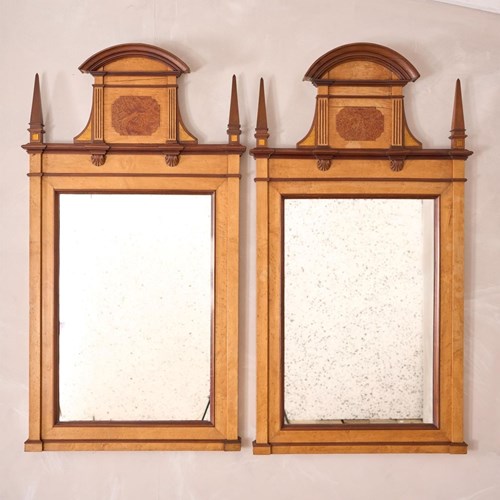 Pair Of Large 19Th Century Maple And Walnut Wall Mirrors