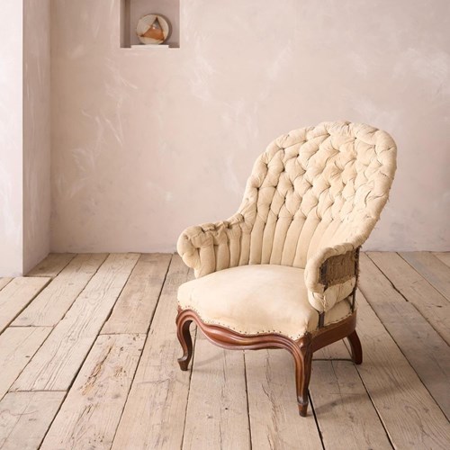 19Th Century French Buttoned Iron Back Armchair