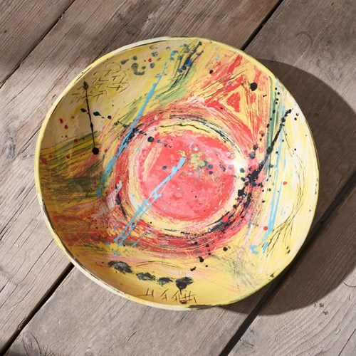 20Th Century Studio Pottery Bowl - Yellow Splash