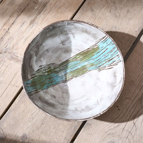 20Th Century Studio Pottery Bowl - Blue Stripe