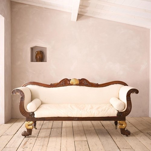 Antique Regency Mahogany Framed Sofa With Dodo Head Detail
