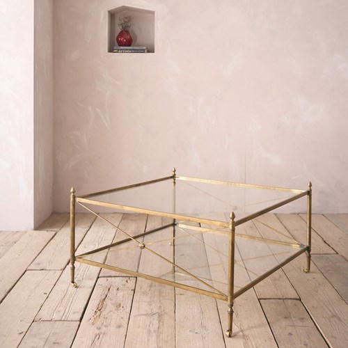 Large Mid Century French Brass Coffee Table