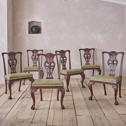 Set Of 6 Jas Shoolbred Dining Chairs In Mint Green Leather