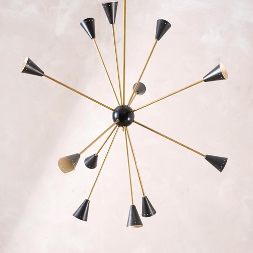 Mid Century Brass And Black Italian Pendant Light By Stilnovo