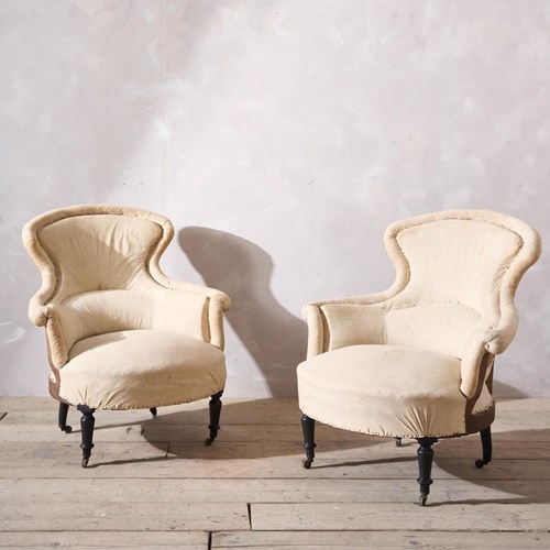 Pair Of Napoleon III Piecrust Fishtail Armchairs