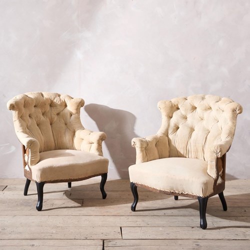 Pair Of Napoleon III Buttoned Fishtail Armchairs