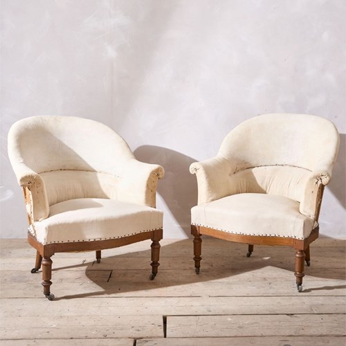 Pair Of 19Th Century French Tub Chairs With Show Wood Frame