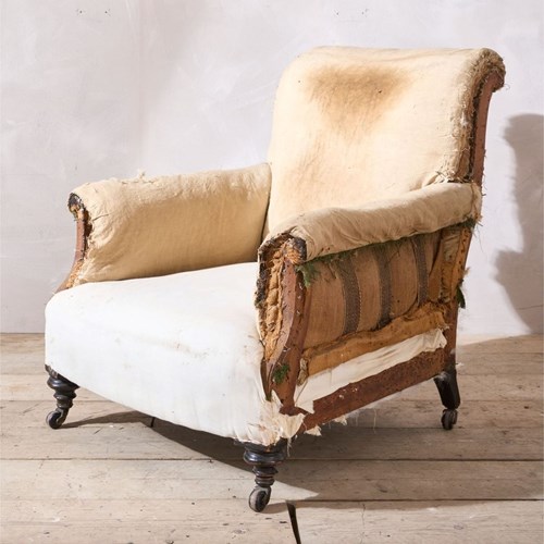 19Th Century Scroll Back English Country House Armchair