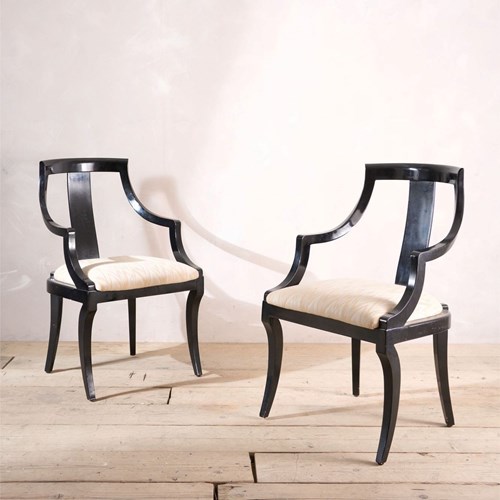 20Th Century Black Lacquered Side Chairs