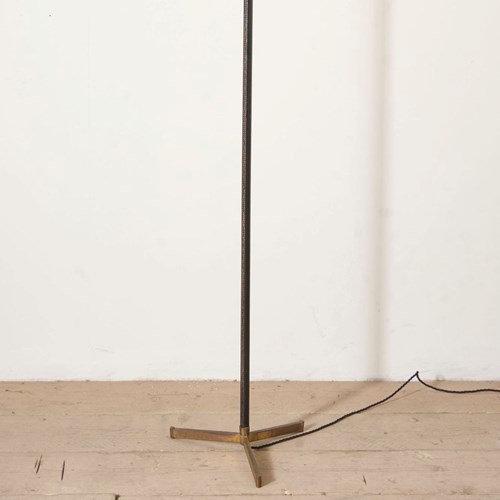 Mid 20Th Century Spanish Black Leather And Brass Floor Lamp