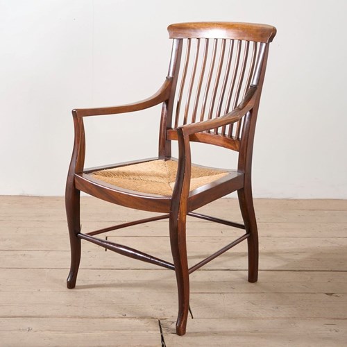 C.1900 Mahogany And Rush Seated Library Chair