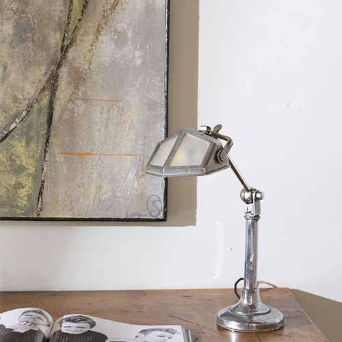Art Deco Chrome Desk Lamp With Frosted Shade