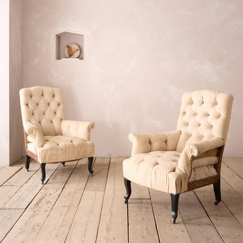 Pair Of Napoleon III Buttoned Back And Seat Armchairs