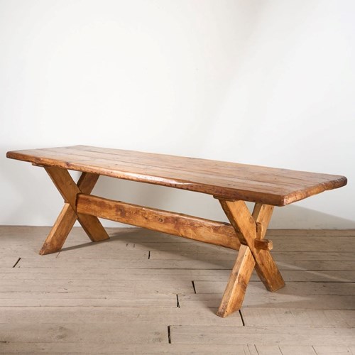 19Th Century Waney Edged Pine X Frame Tavern Table