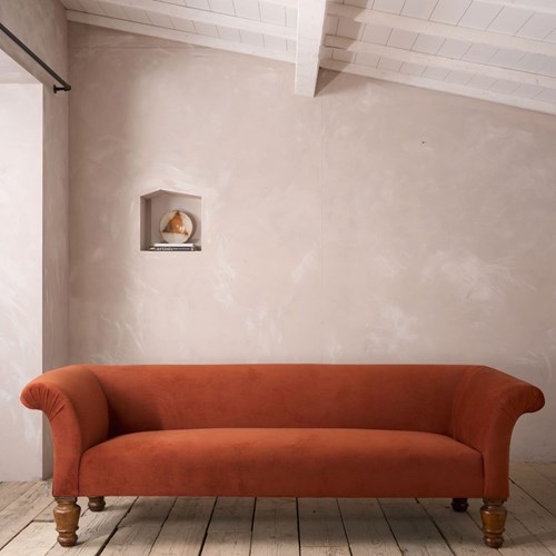 Victorian Country House Sofa In Rust Velvet