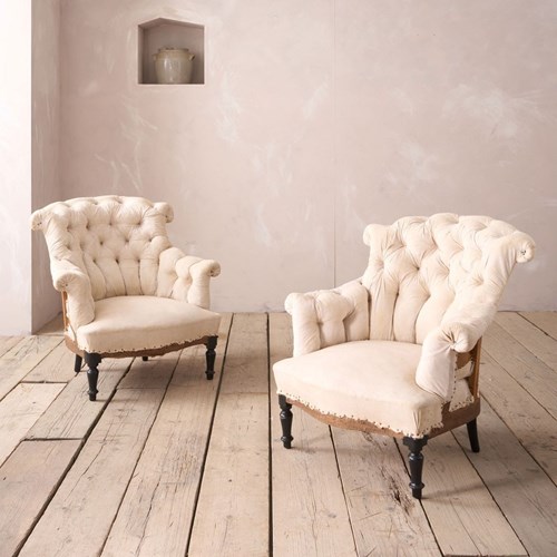 Pair Of Napoleon III Buttoned Fishtail Armchair